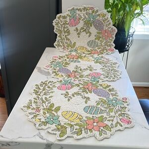 NWT Rachel Zoe Stunning Beads & Glass Easter Eggs & Flowers Table Runner NWT